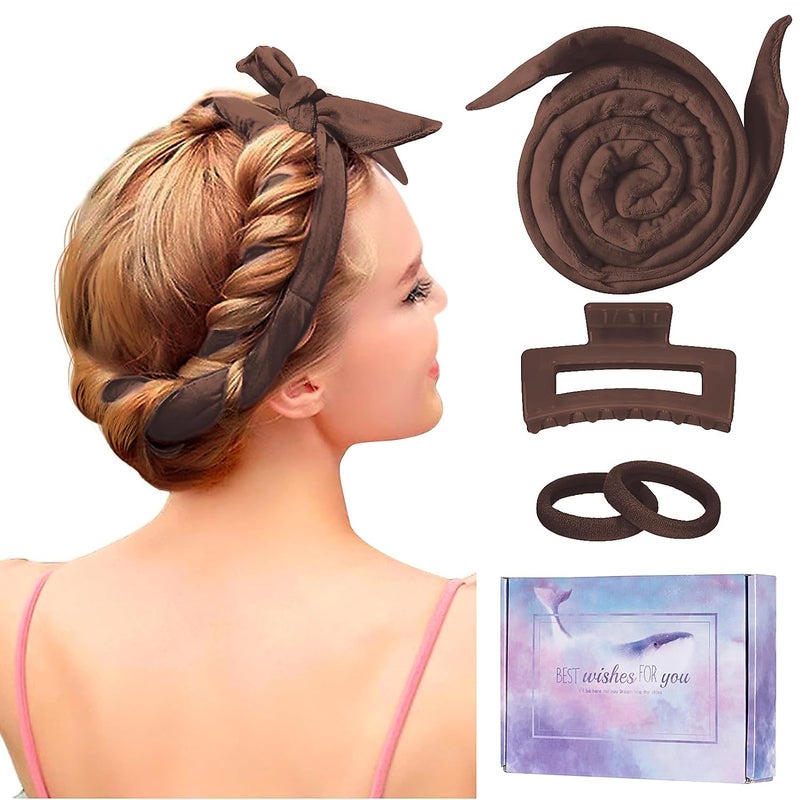 Flylipu Heatless Curling Rod Headband, Upgraded 60" Extra Long Soft Hair Curlers to Sleep In, No Heat Curls for All Hair Types, Hair Wrap Curls Styling Kit for Girls (Brown, 1 Count) - Image 1